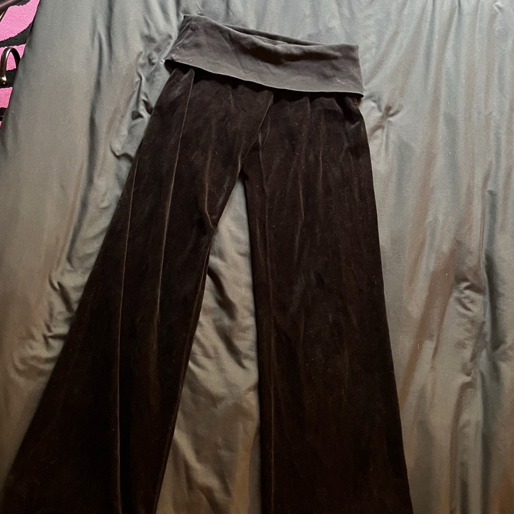 Juicy Couture Black Velour Vintage Fold Over Flare Yoga Sweat Pants Y2K
